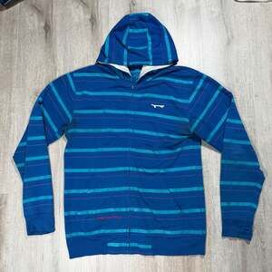 Mens West 49 Striped Full-Zip Hoodie Y2K Skater Grunge Punk Medium